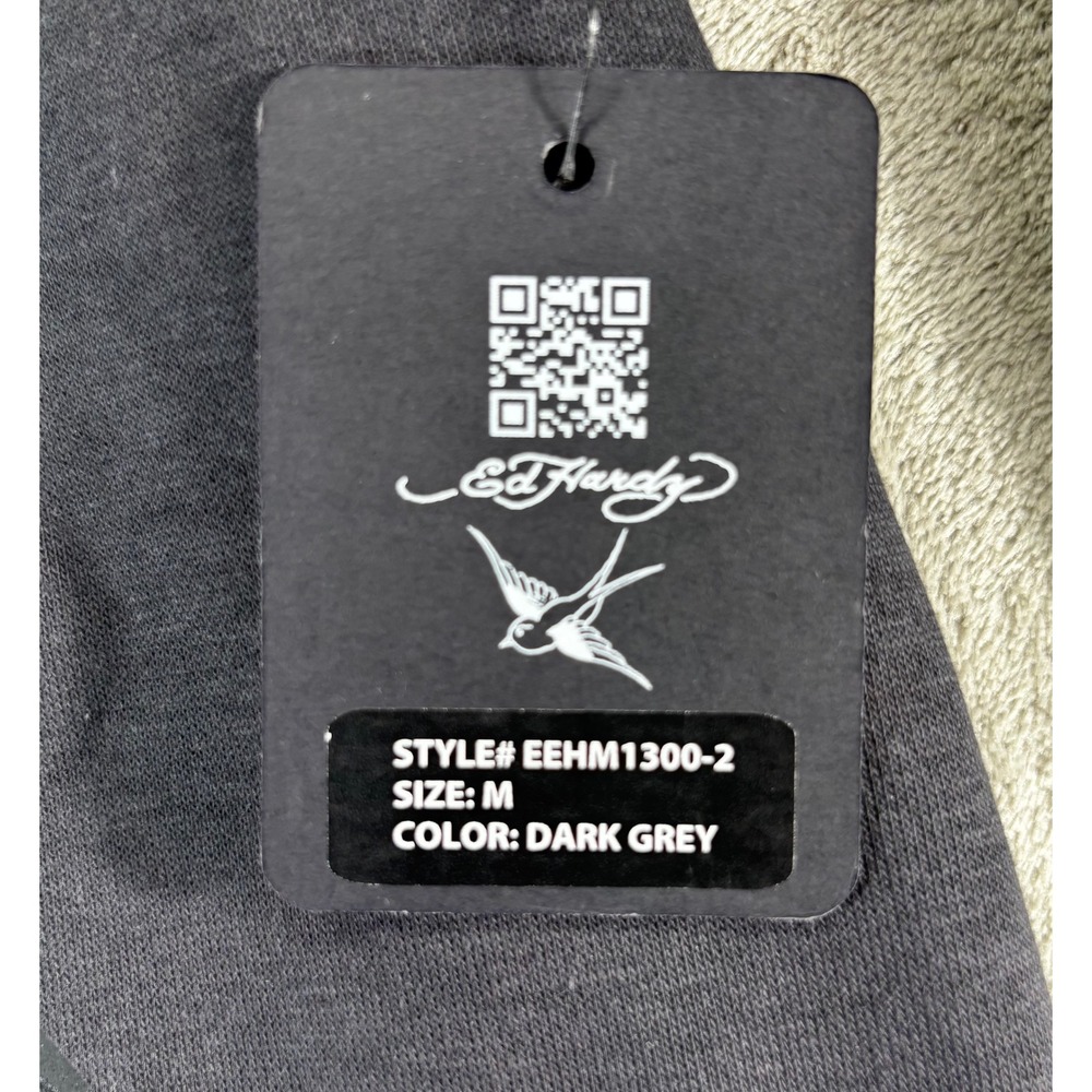 NEW Ed Hardy Hoodie Mens Medium Dark Grey New Tattoo Eagle Skull EEHM1300-2 - Picture 4 of 6